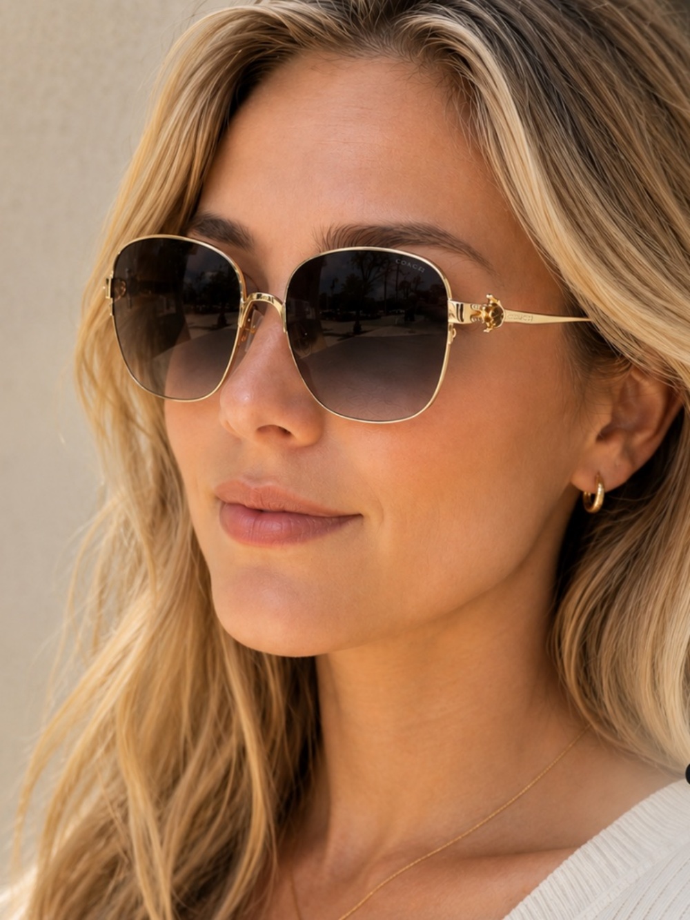 Coach HC7068 Gold Aviator Sunglasses Gray Gradient w/ Case